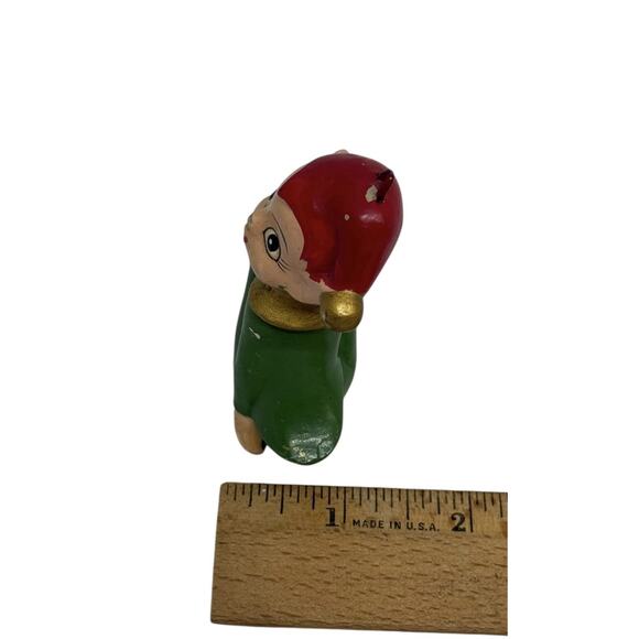 1950s Christmas Seated Pixie Elf Ceramic Ornament Red Hair Green Outfit Japan - Picture 10 of 11